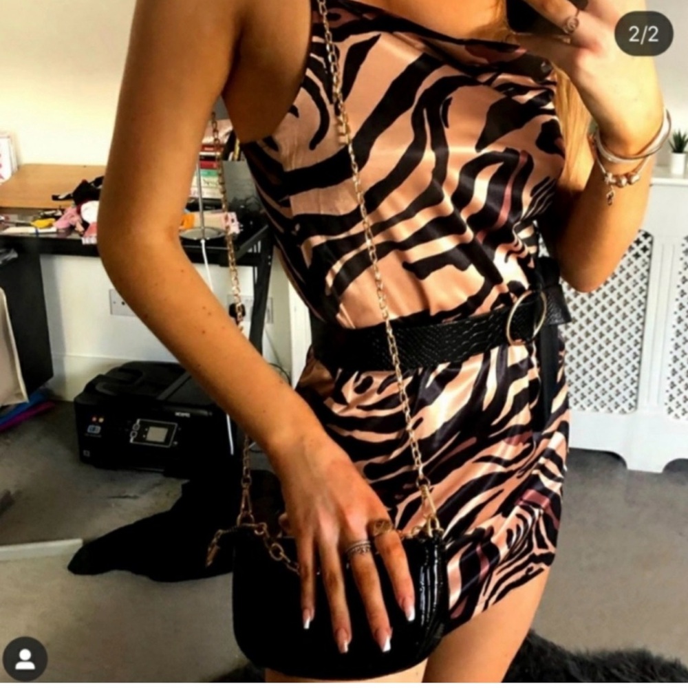 Zara Zebra Print Dress in Black and Cream - Picture 4 of 4